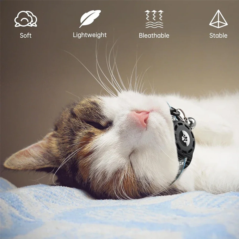 AirTag Cat Collar with Bells, Safety Buckle Cats Collar with Airtag Holder, Anti-Lost Cat Collars for Girl Boy Cats Kitty Puppy