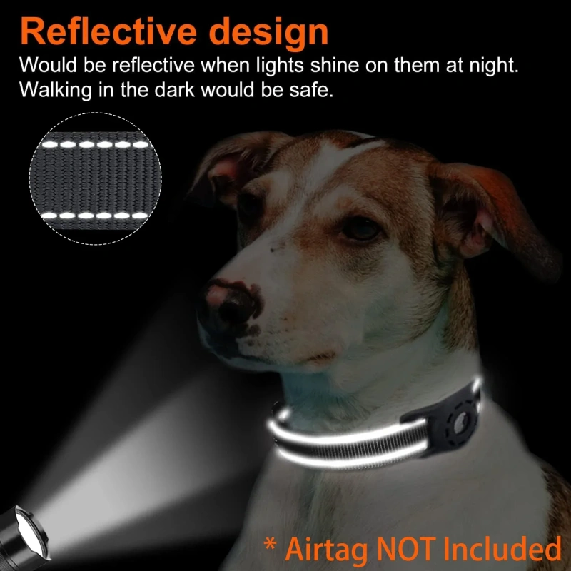 dog collar with airtag case holder, Reflective Nylon air tag dog collar for Small Medium Large Dogs Puppy Safety Locking Buckle