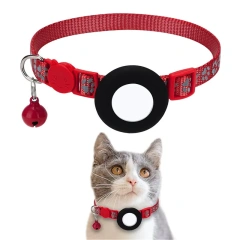 Pet Safety Reflective Collar Adjustable Footprint Print Pet Necklace With Bells For Airtag Cat Dog Accessories