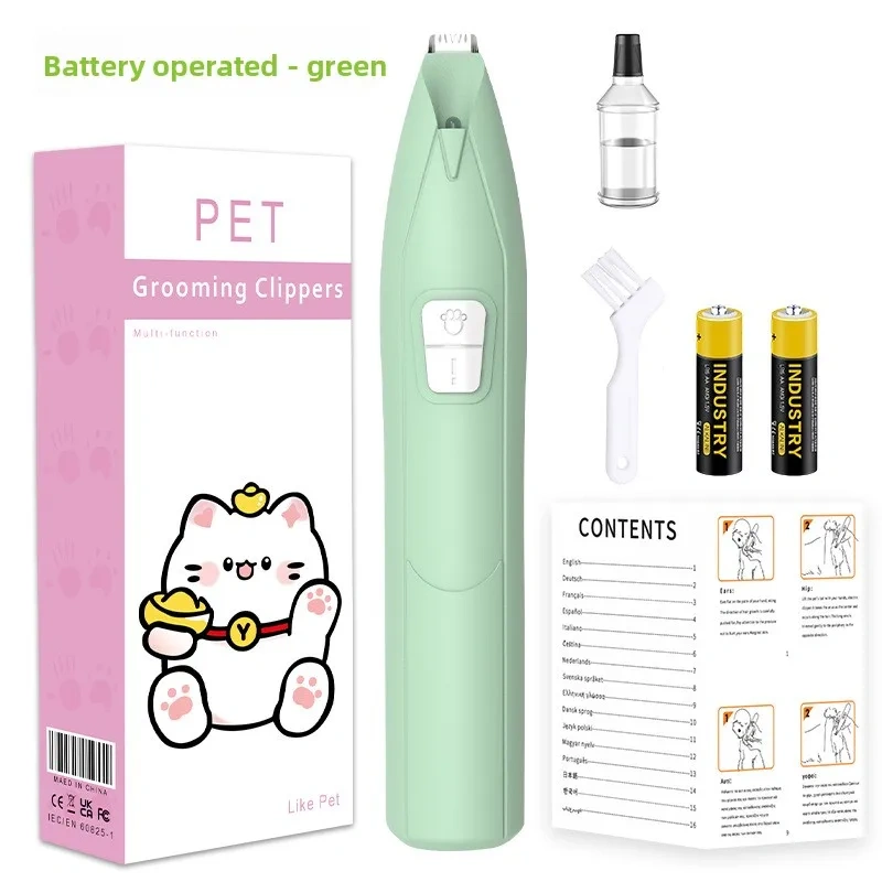 Hot selling battery shaving pet hair clipper cat pedicure hair clipper multifunctional warm light plastic pedicure dog clipper