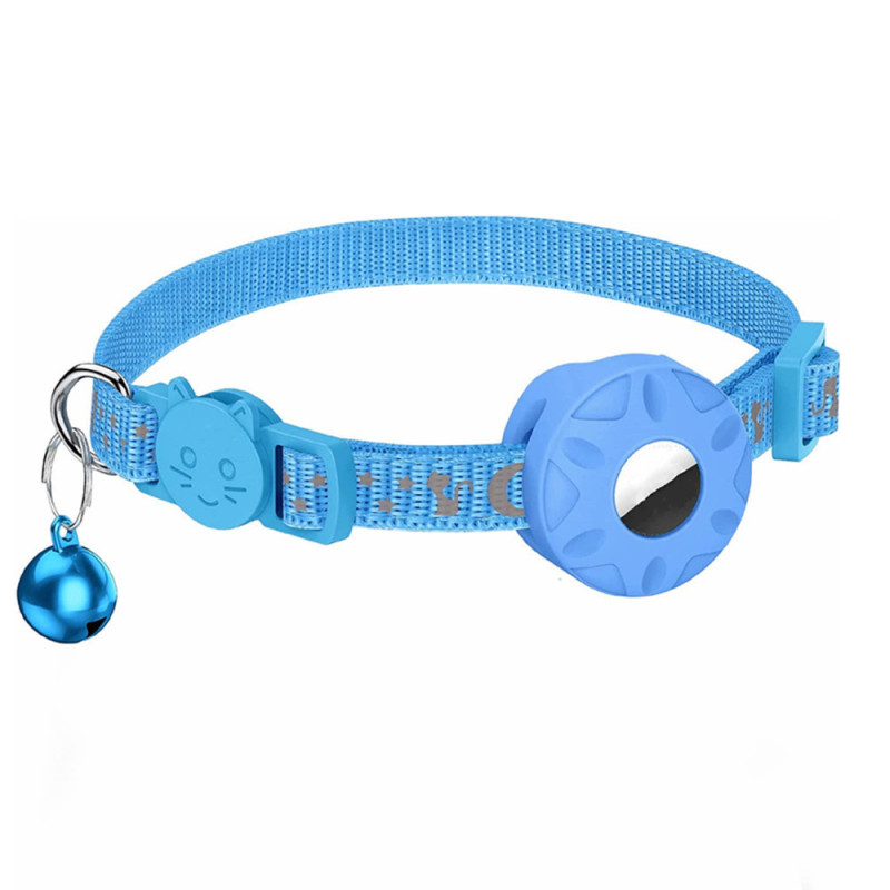 Nylon Cat and Dog Collar Reflective Star Moon Design with Silicone AirTag Holder and Bell for GPS Tracking