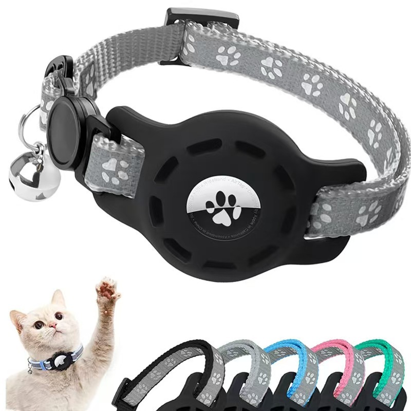 AirTag Cat Collar with Bells, Safety Buckle Cats Collar with Airtag Holder