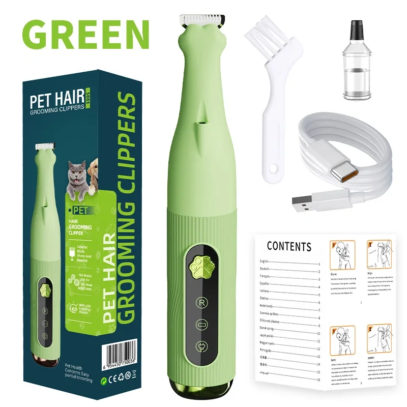 Multi-color Rechargeable Electric Pet Hair Trimmer LED Light Professional Dog Cat Grooming Clipper
