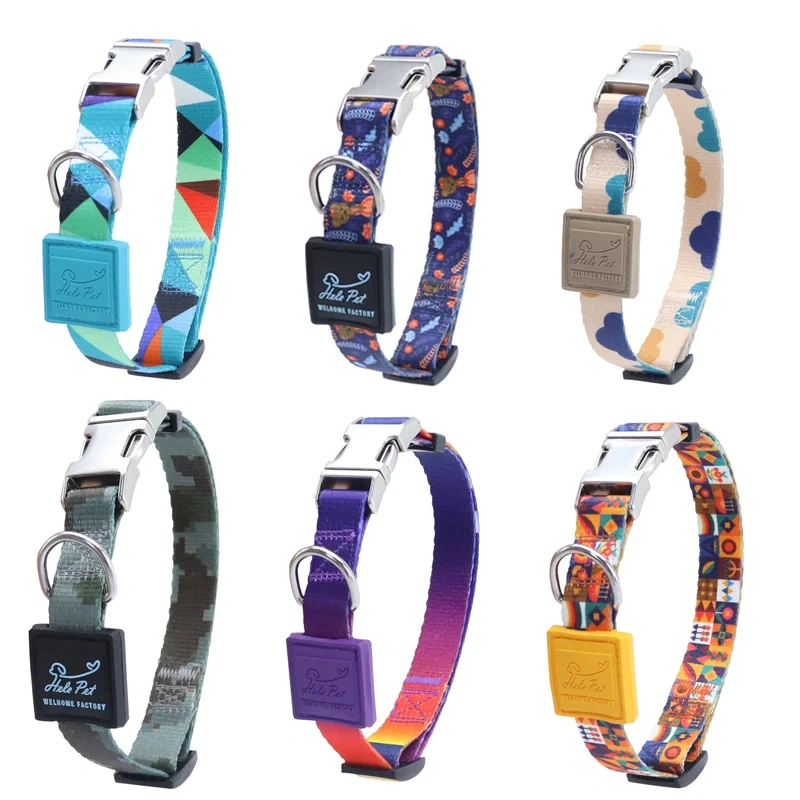 Dog Collar with Metal Buckle Color-Block- Adjustable Pet Collar for Small Medium Large Dogs Durable Nylon Dog Collar