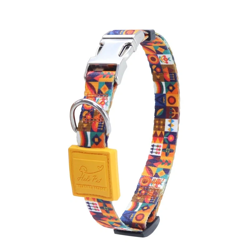 Dog Collar with Metal Buckle Color-Block- Adjustable Pet Collar for Small Medium Large Dogs Durable Nylon Dog Collar