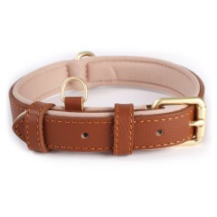 Leather Dog Collar Neoprene Padded Solid Leather Dog Collar 5-speed Adjustment Leather Collar