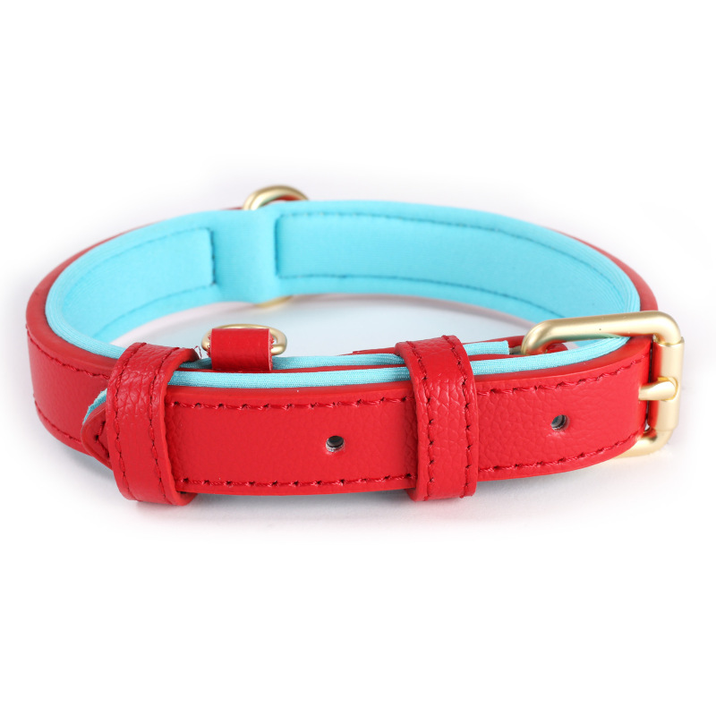 Leather Dog Collar Neoprene Padded Solid Leather Dog Collar 5-speed Adjustment Leather Collar