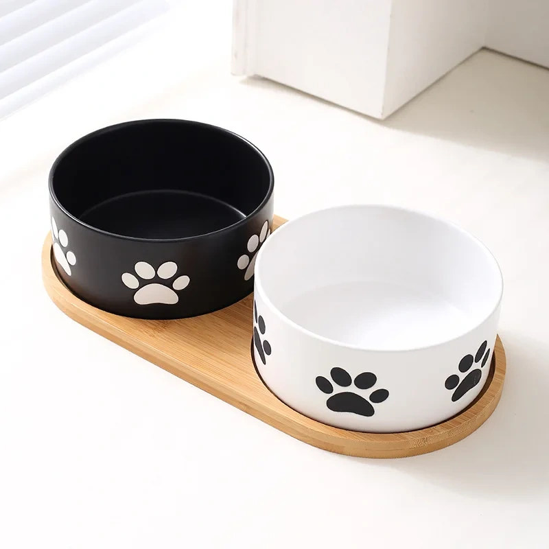 Hot Selling New Creative Debossed Claw Cute Ceramic Bowls Custom Hand Painted Pet Bowl Dog Cat Food Water Bowl Pet Supplier