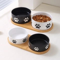 Hot Selling New Creative Debossed Claw Cute Ceramic Bowls Custom Hand Painted Pet Bowl Dog Cat Food Water Bowl Pet Supplier