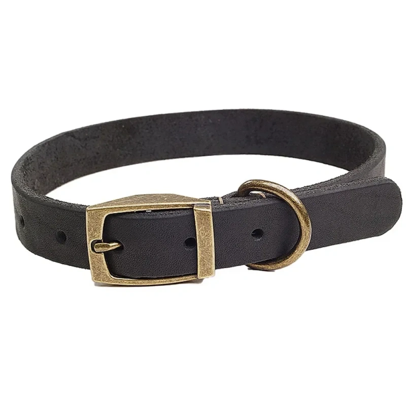 Leather Dog Collar with Rust-Proof Buckle Soft Genuine Cowhide Heavy Duty Metal Dog Collar Adjustable for Small Medium Dogs Pets
