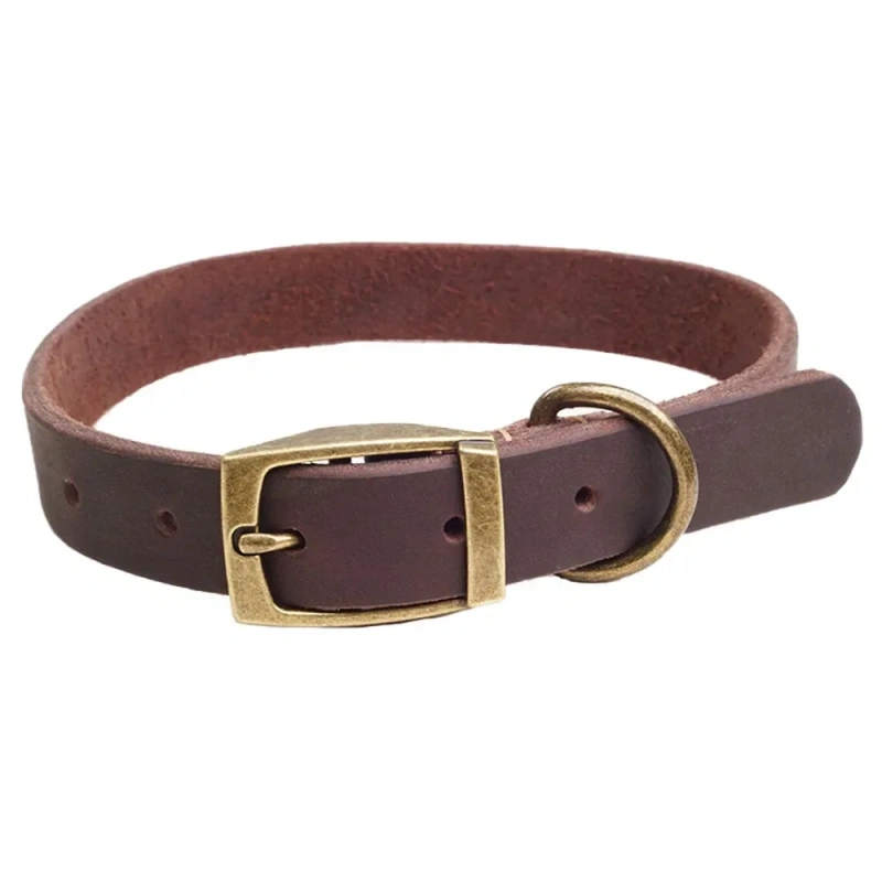 Leather Dog Collar with Rust-Proof Buckle Soft Genuine Cowhide Heavy Duty Metal Dog Collar Adjustable for Small Medium Dogs Pets