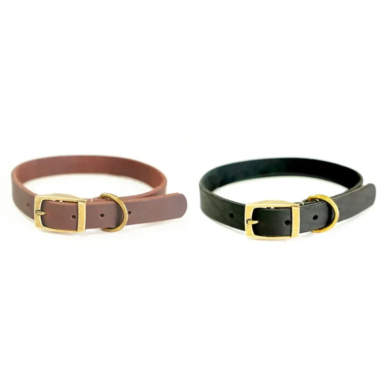 Leather Dog Collar with Rust-Proof Buckle Soft Genuine Cowhide Heavy Duty Metal Dog Collar Adjustable for Small Medium Dogs Pets