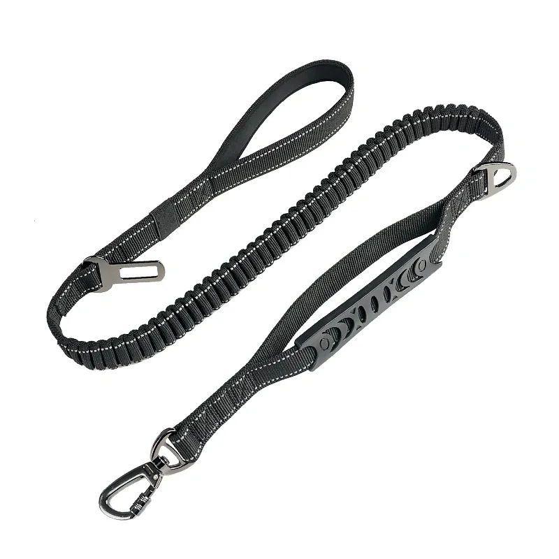 Custom Multi-functional Pet Car Safety Belt Dog Leash Durable Running Reflective Solid Ribbons Nylon Double Handle Adjustable