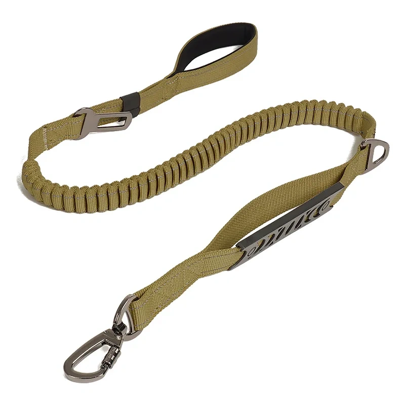 Custom Multi-functional Pet Car Safety Belt Dog Leash Durable Running Reflective Solid Ribbons Nylon Double Handle Adjustable