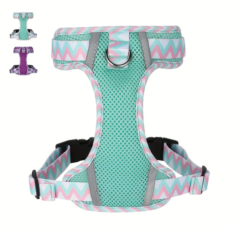 Custom Luxury Vest Style Nylon Dog Harness Breathable Comfort Pet Mesh Sports Leash Reflective Feature Wholesale Cartoon Design