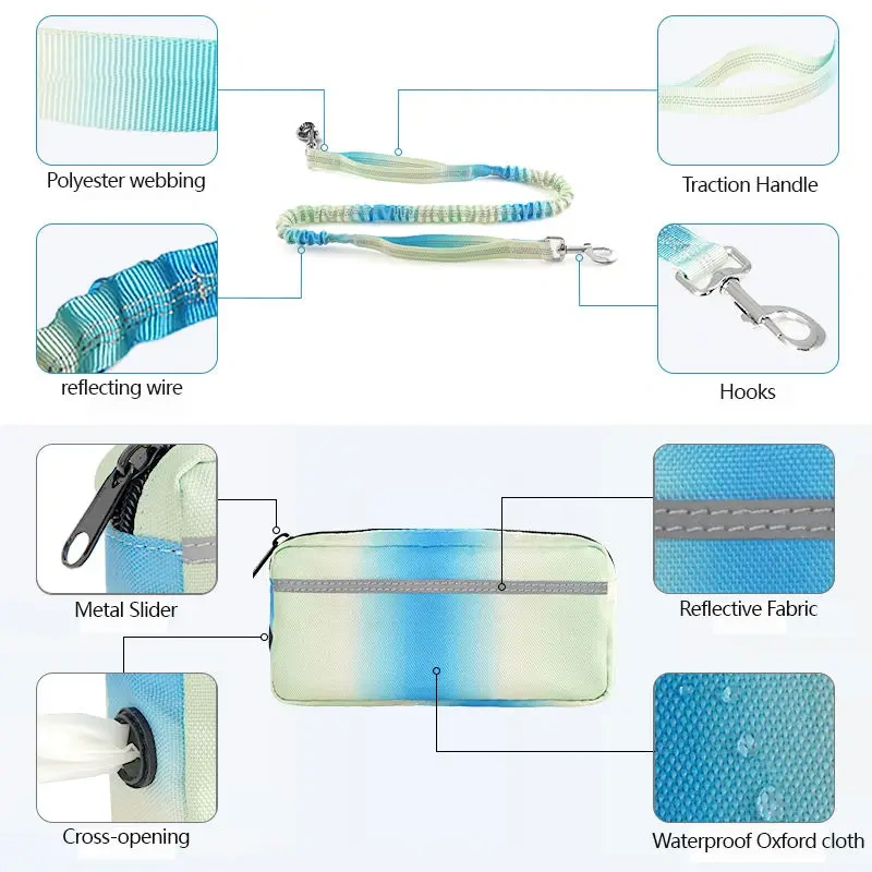 Hands Free Dog Leash with Bag Zipper Pouch Outdoor Pet Daily Product Handfree Dog Leash With Waist Bag Oxford Cloth Pet Supplies