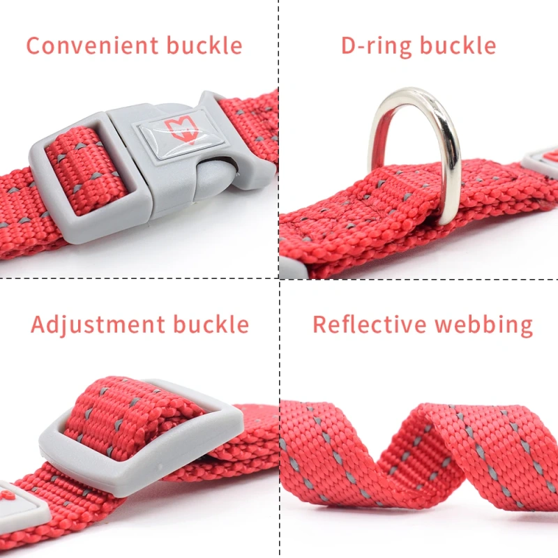 Wholesale High-end Nylon Dog Collar with Adjustable Reflective Thread Design and Customizable Color and Micro logo