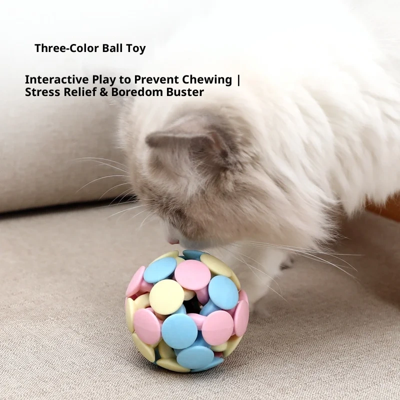 Colorful Macaron Cat Toy with Bell Knitted Tri-color Ball for Cats and Small Dogs Interactive Play Pet Supplies