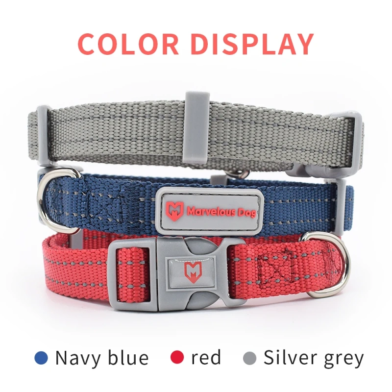 Wholesale High-end Nylon Dog Collar with Adjustable Reflective Thread Design and Customizable Color and Micro logo