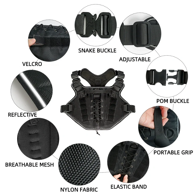 Customized Luxury Nylon Tactical Dog Harness Reflective Dog Chain Leash Medium Large Dogs Fashion Sport XL Outdoor Training Vest