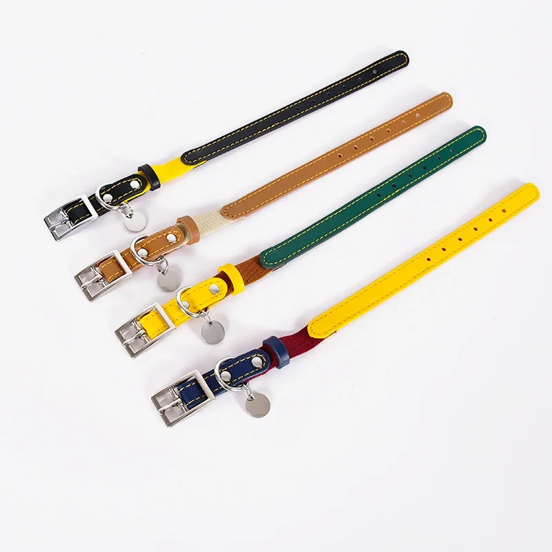 Vintage Leather Cat Collar Anti-Suffocation Stretch Waterproof Leather Cat Collar Pet Collar Suitable for Small Dogs and Cats