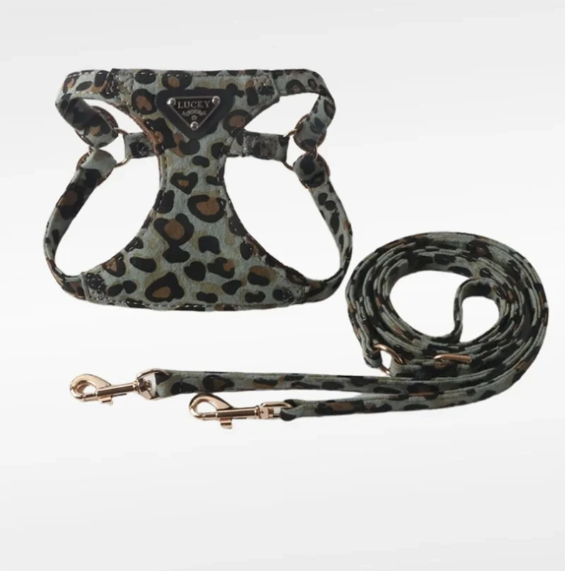 Leopard Print Dog Harness Leash Set - Adjustable Comfortable Pet Harness Vest for Small Dogs Pet Supplies