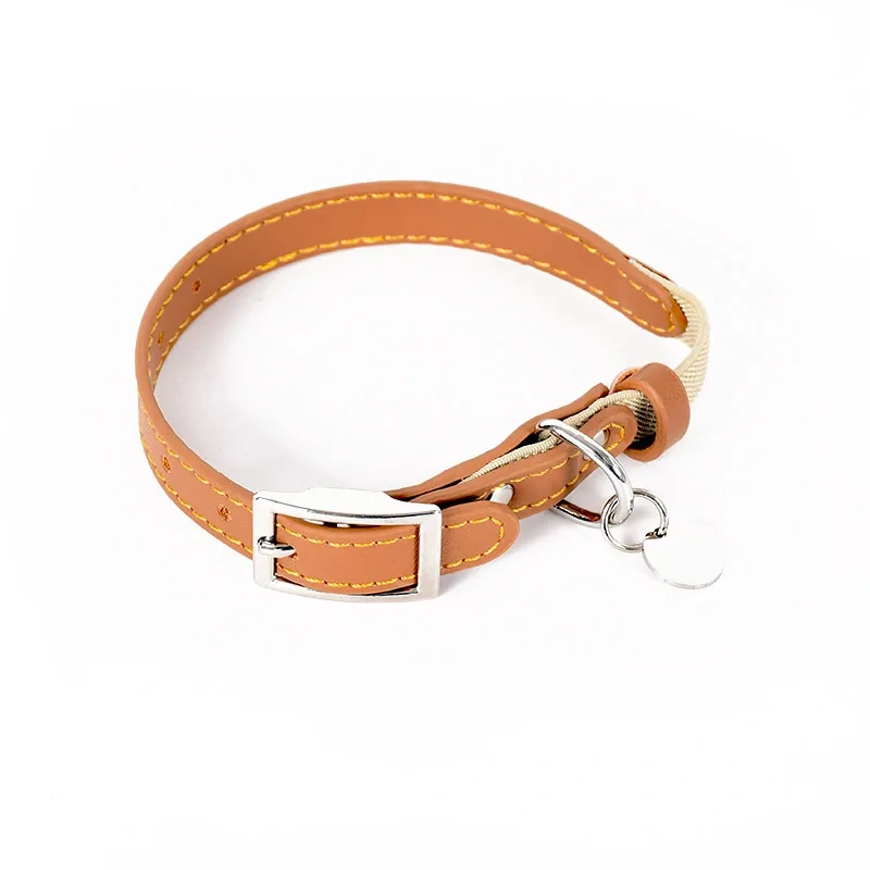 Vintage Leather Cat Collar Anti-Suffocation Stretch Waterproof Leather Cat Collar Pet Collar Suitable for Small Dogs and Cats