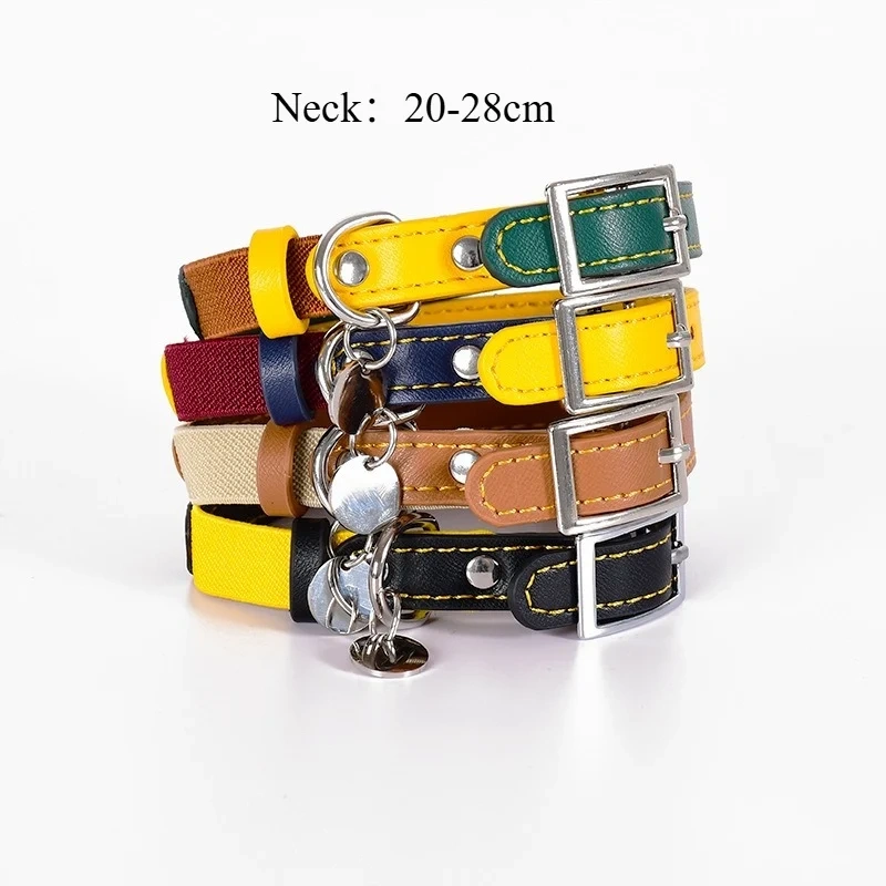 Vintage Leather Cat Collar Anti-Suffocation Stretch Waterproof Leather Cat Collar Pet Collar Suitable for Small Dogs and Cats