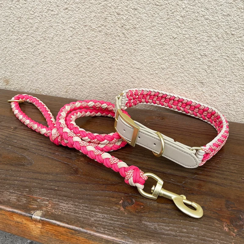 Wholesale Customized Personalized Dog Leash Hand-Woven Cotton Pet Collar Luxury Cartoon Simple Lovely Styles Featuring Ribbon