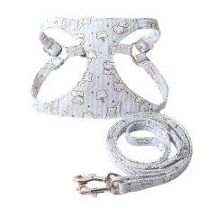 Adorable Puppy Print Pet Harness Vest Striped Dog Harness and Leash Set, Double Hook Pet Leash for Small Dogs