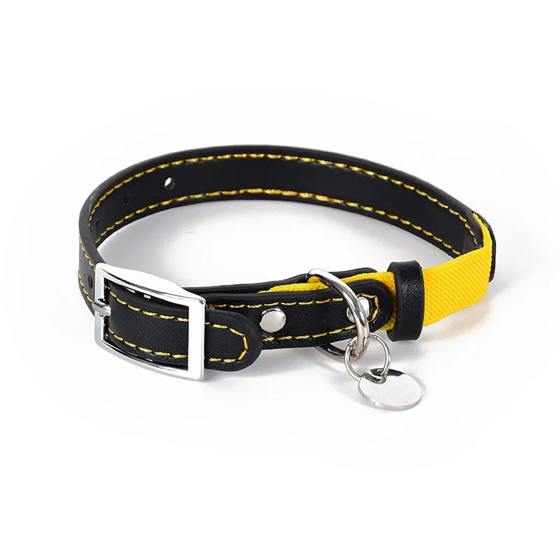 Vintage Leather Cat Collar Anti-Suffocation Stretch Waterproof Leather Cat Collar Pet Collar Suitable for Small Dogs and Cats