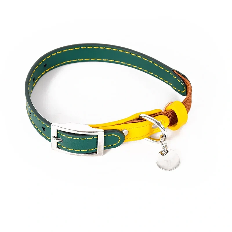 Vintage Leather Cat Collar Anti-Suffocation Stretch Waterproof Leather Cat Collar Pet Collar Suitable for Small Dogs and Cats