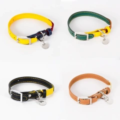 Vintage Leather Cat Collar Anti-Suffocation Stretch Waterproof Leather Cat Collar Pet Collar Suitable for Small Dogs and Cats