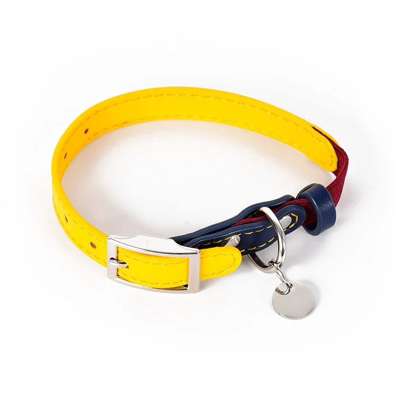 Vintage Leather Cat Collar Anti-Suffocation Stretch Waterproof Leather Cat Collar Pet Collar Suitable for Small Dogs and Cats