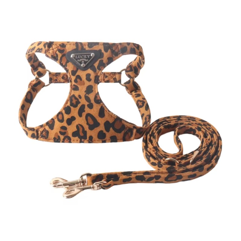 Leopard Print Dog Harness Leash Set