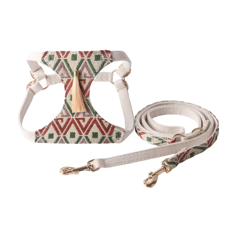 Bohemian Fringe Pet Harness Vest & Leash Set - New Stylish Dog Harness with Tribal Pattern for Small Dogs