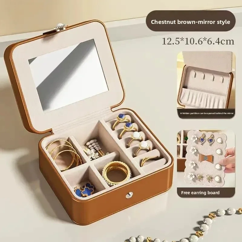 Portable High-End Gold Jewelry Box Multi-Functional Necklace Earring Stud Earring Storage Case Retro Elegant PU Cosmetic Bag
