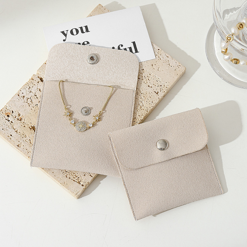 Custom Wholesale Grey Microfiber Snap-button Envelope Bag for Rings and Jewelry Storage