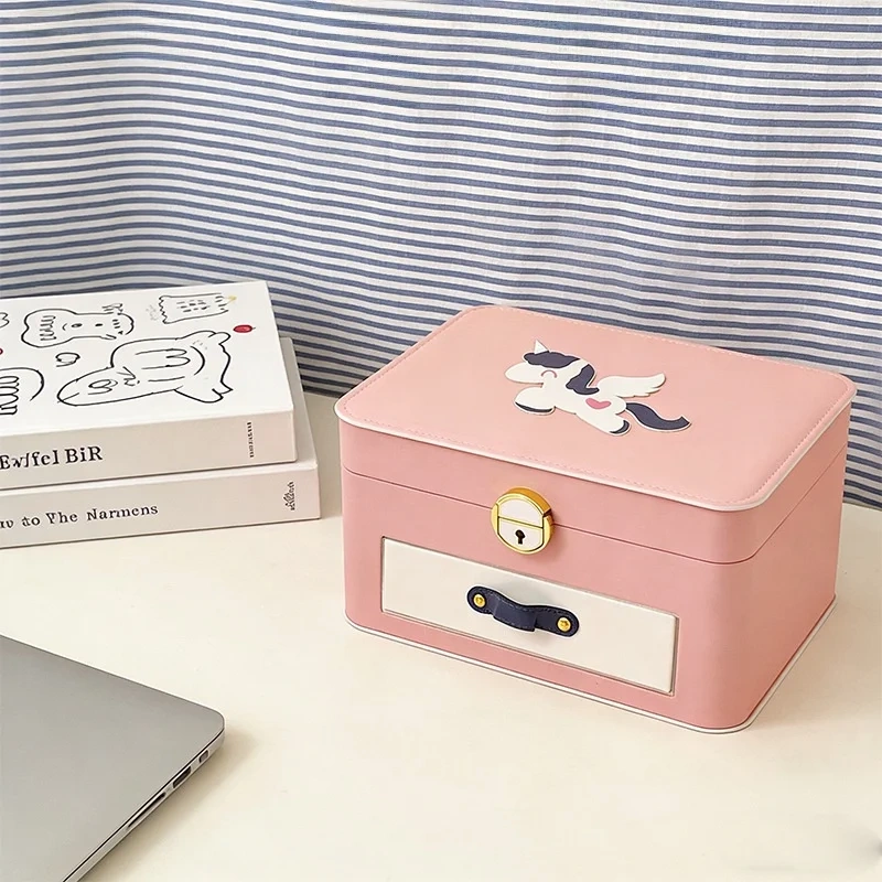 Large Capacity Jewelry Box with Lock Unicorn Horse Jewelry Storage Case Earring Necklace Bracelet Organizer Box Luxury Pouch