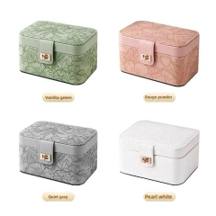 High-End Jewelry Box Travel Large Capacity Ring Necklace Storage Box Floral Pattern Jewelry Ring Necklace Packaging Box