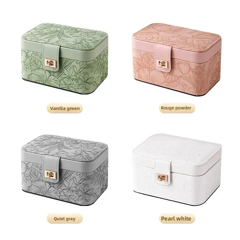 High-End Jewelry Box Travel Large Capacity Ring Necklace Storage Box Floral Pattern Jewelry Ring Necklace Packaging Box