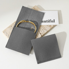 Custom Wholesale Grey Microfiber Snap-button Envelope Bag for Rings and Jewelry Storage