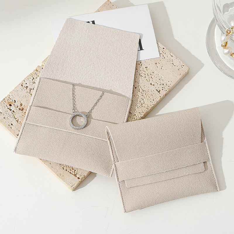 Custom Wholesale Grey Microfiber Snap-button Envelope Bag for Rings and Jewelry Storage