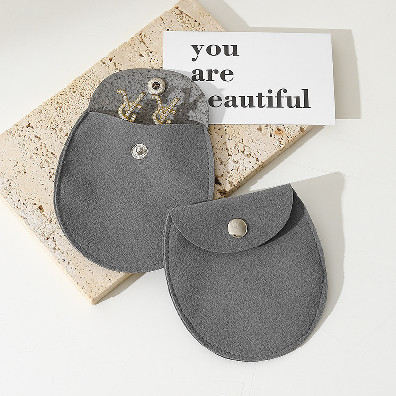 Custom Wholesale Grey Microfiber Snap-button Envelope Bag for Rings and Jewelry Storage