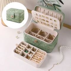 High-End Jewelry Box Travel Large Capacity Ring Necklace Storage Box Floral Pattern Jewelry Ring Necklace Packaging Box