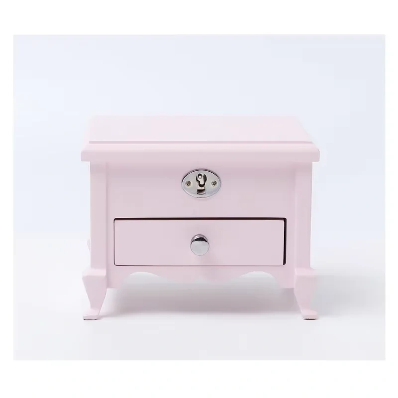 Small Pink Wooden Ballerina Musical Jewelry Box with Mirror and Lock for Girls，Kid's Jewelry Storage Music Box, Gift for Christ