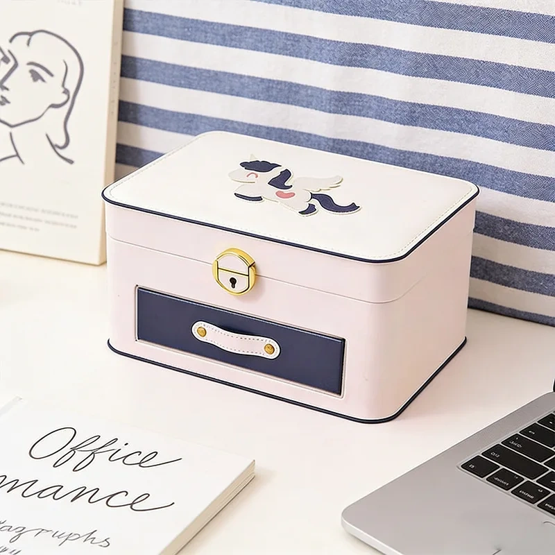 Large Capacity Jewelry Box with Lock Unicorn Horse Jewelry Storage Case Earring Necklace Bracelet Organizer Box Luxury Pouch