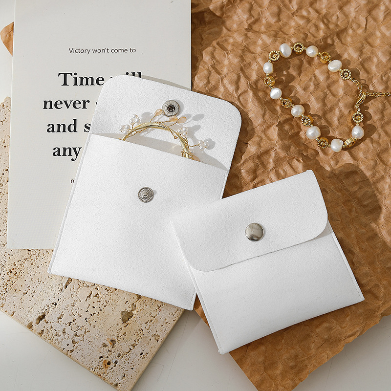 Custom Wholesale Grey Microfiber Snap-button Envelope Bag for Rings and Jewelry Storage