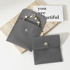 Custom Wholesale Grey Microfiber Snap-button Envelope Bag for Rings and Jewelry Storage