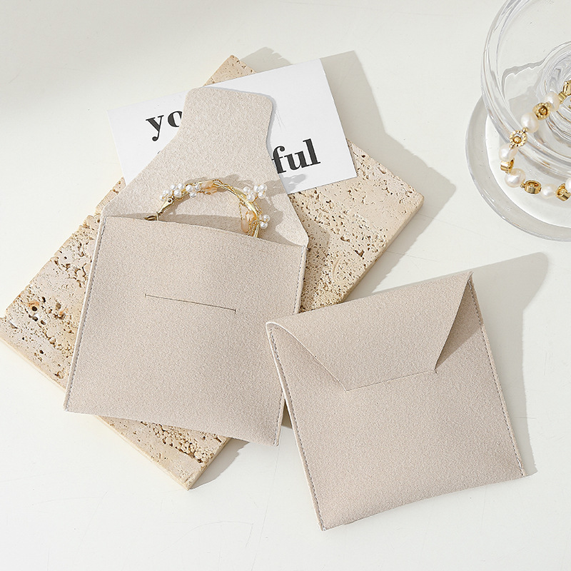 Custom Wholesale Grey Microfiber Snap-button Envelope Bag for Rings and Jewelry Storage
